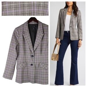 Halogen Sz 12 Petite 12P Large Blazer Jacket Plaid Gray Purple Career CHIC